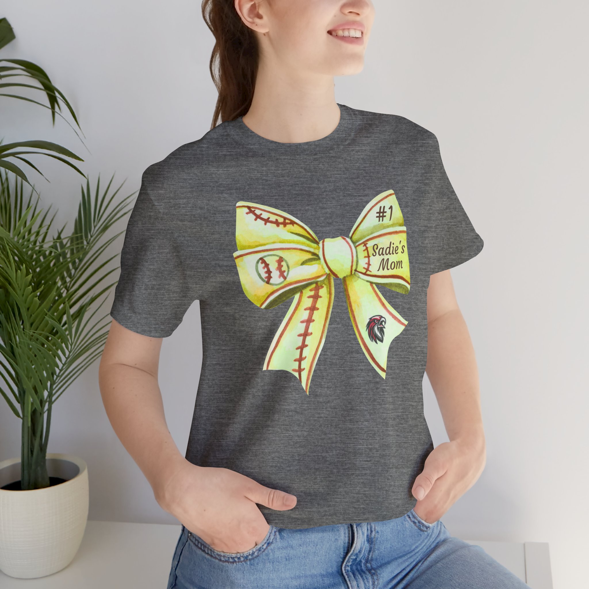 Personalized Softball Bow Cotton Tee - Image 4