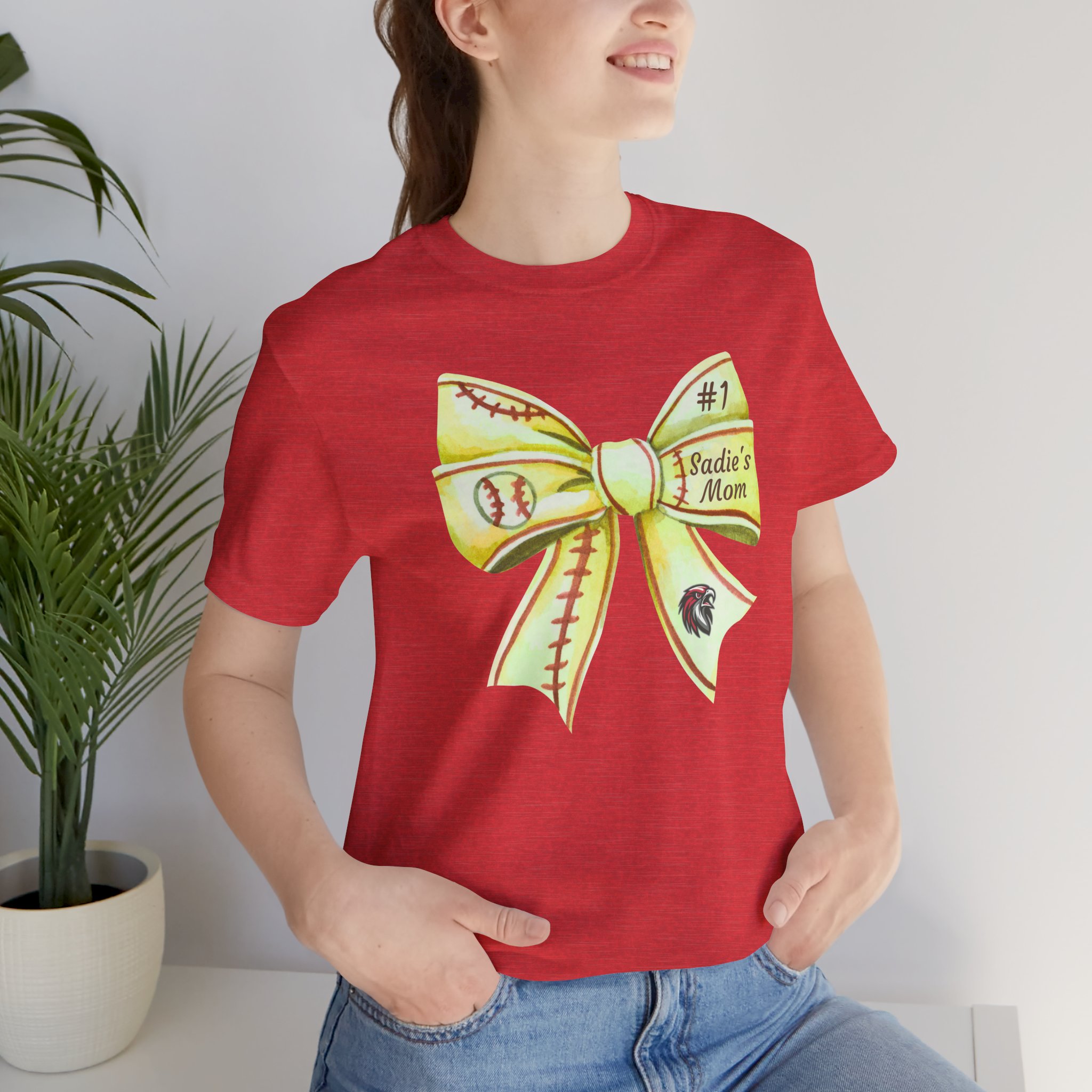 Personalized Softball Bow Cotton Tee - Image 16