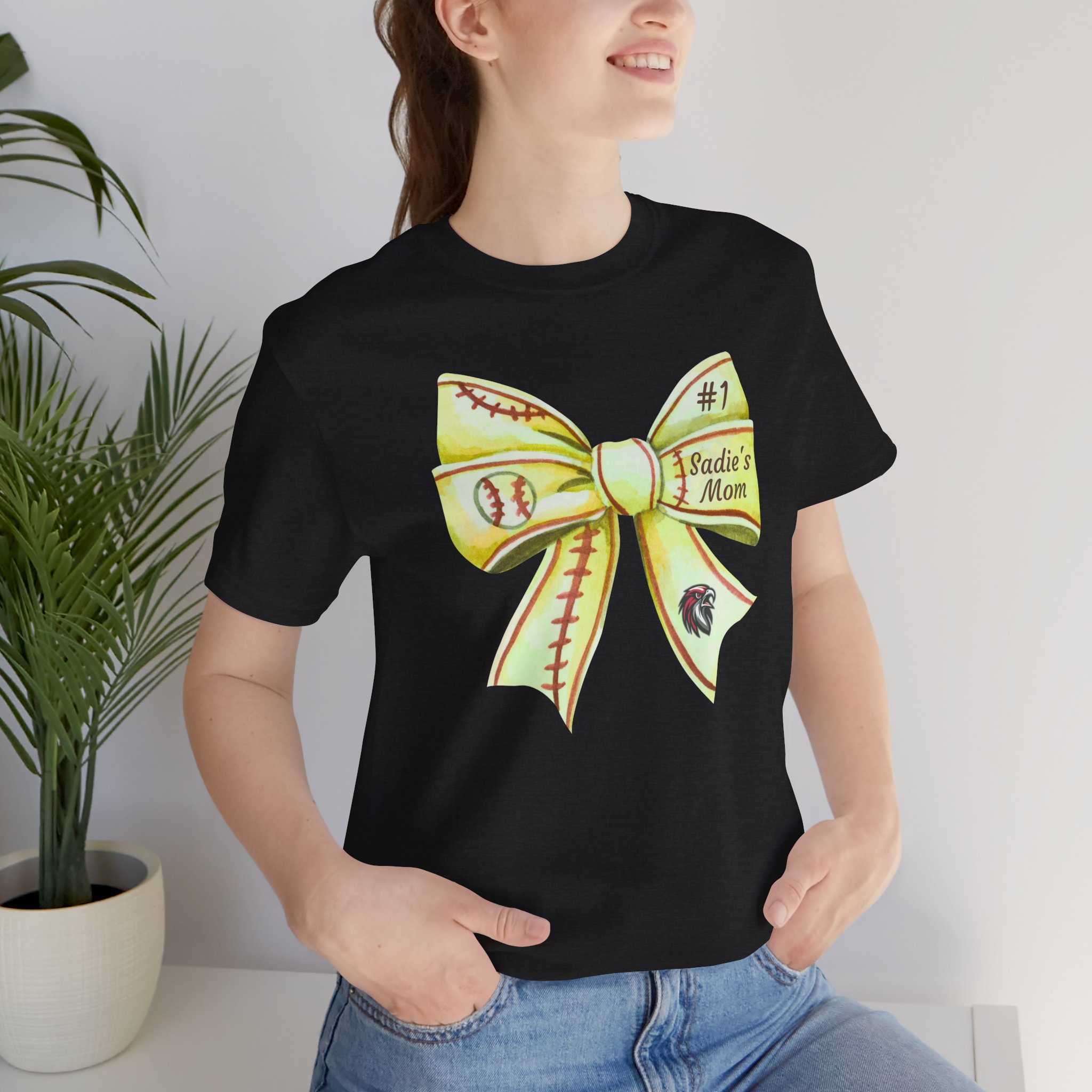 Personalized Softball Bow Cotton Tee - Image 7