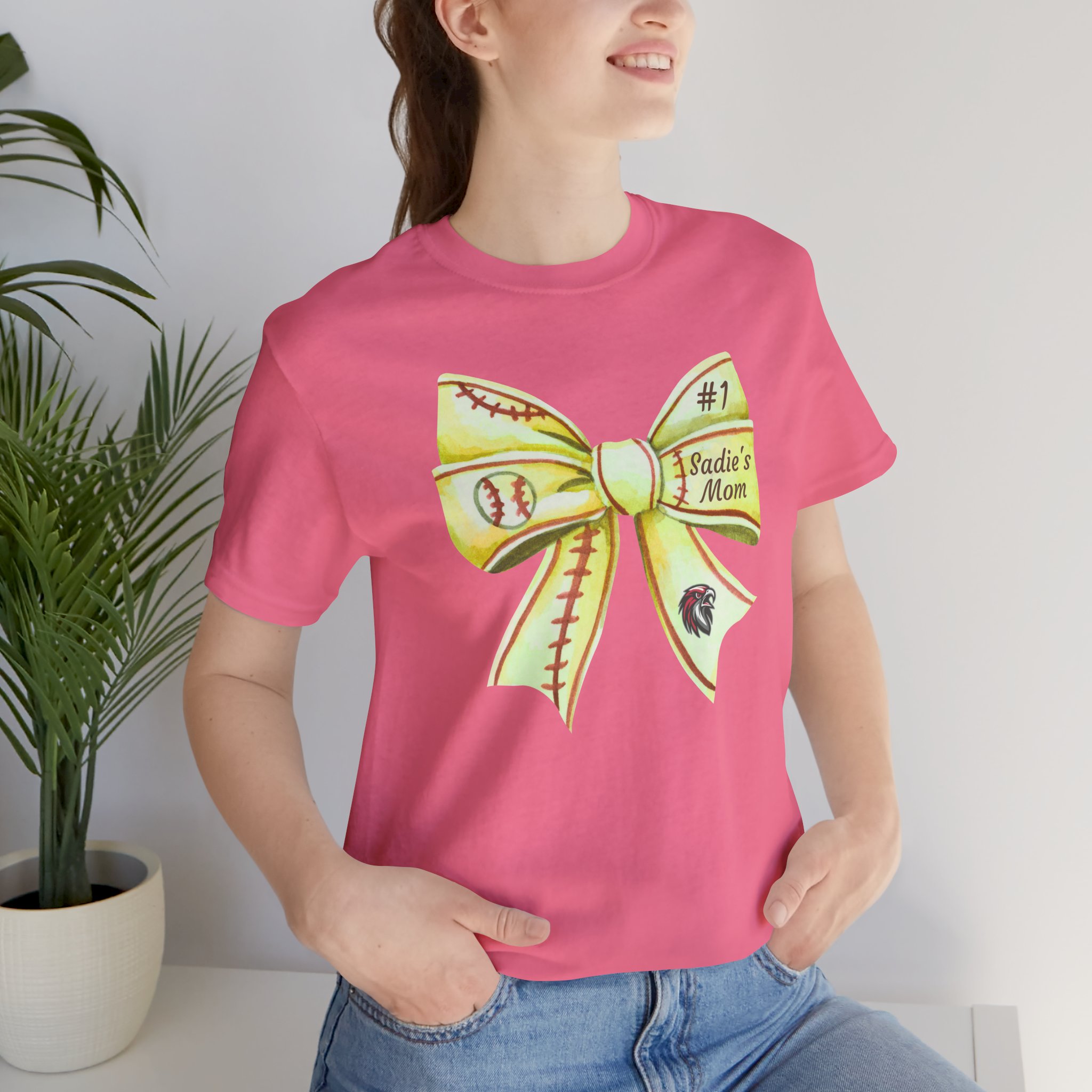 Personalized Softball Bow Cotton Tee - Image 19